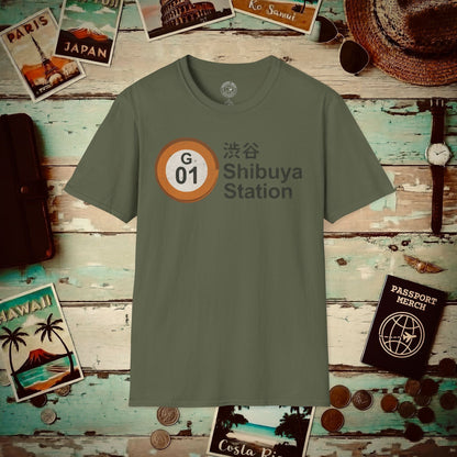 Vintage Ginza Line G-01 Shibuya Station, Japan T-Shirt Military Green / S