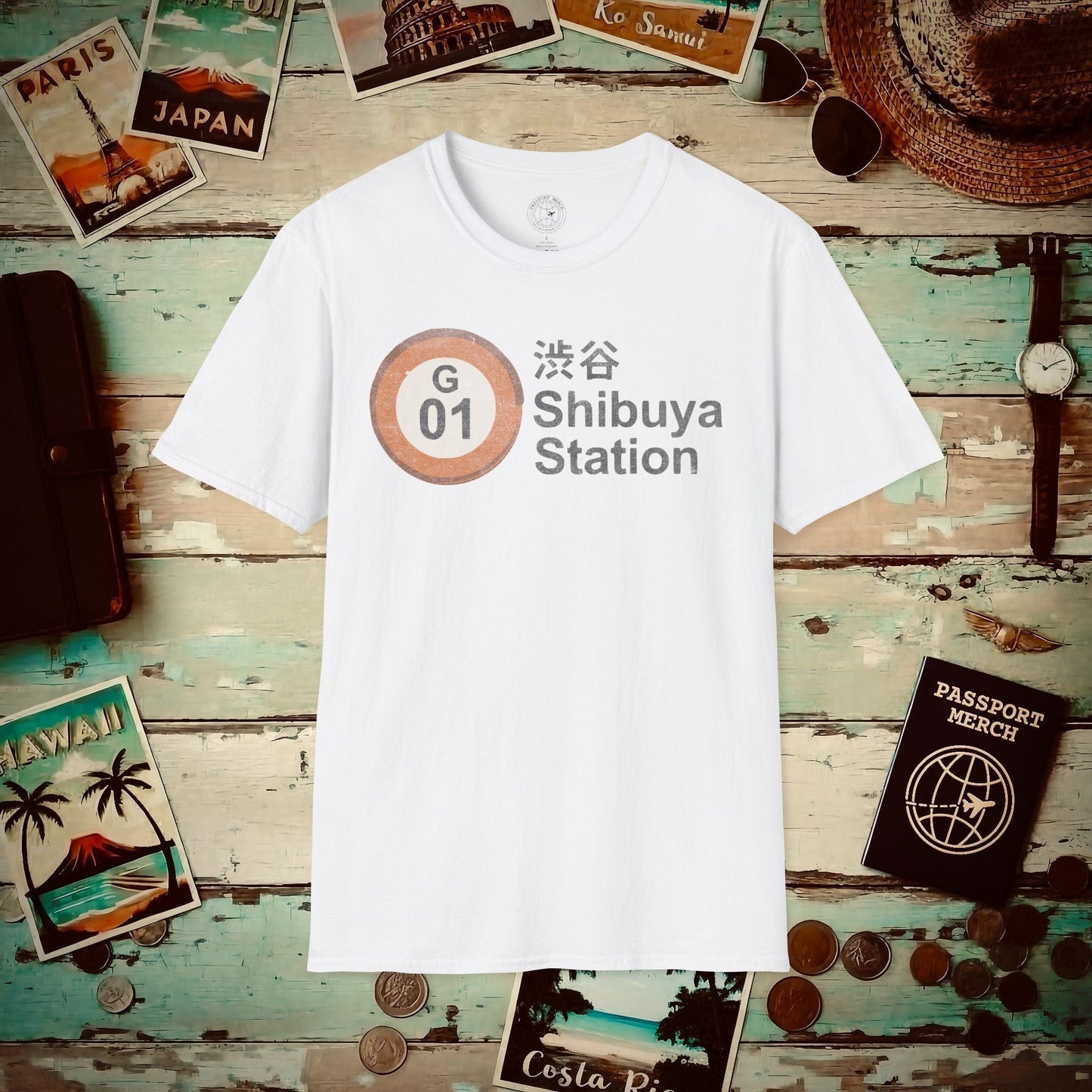 Vintage Ginza Line G-01 Shibuya Station, Japan T-Shirt White / S