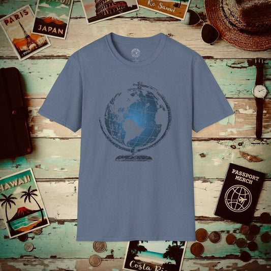 Vintage Globe Travel Inspiration T-Shirt Heather Indigo / S