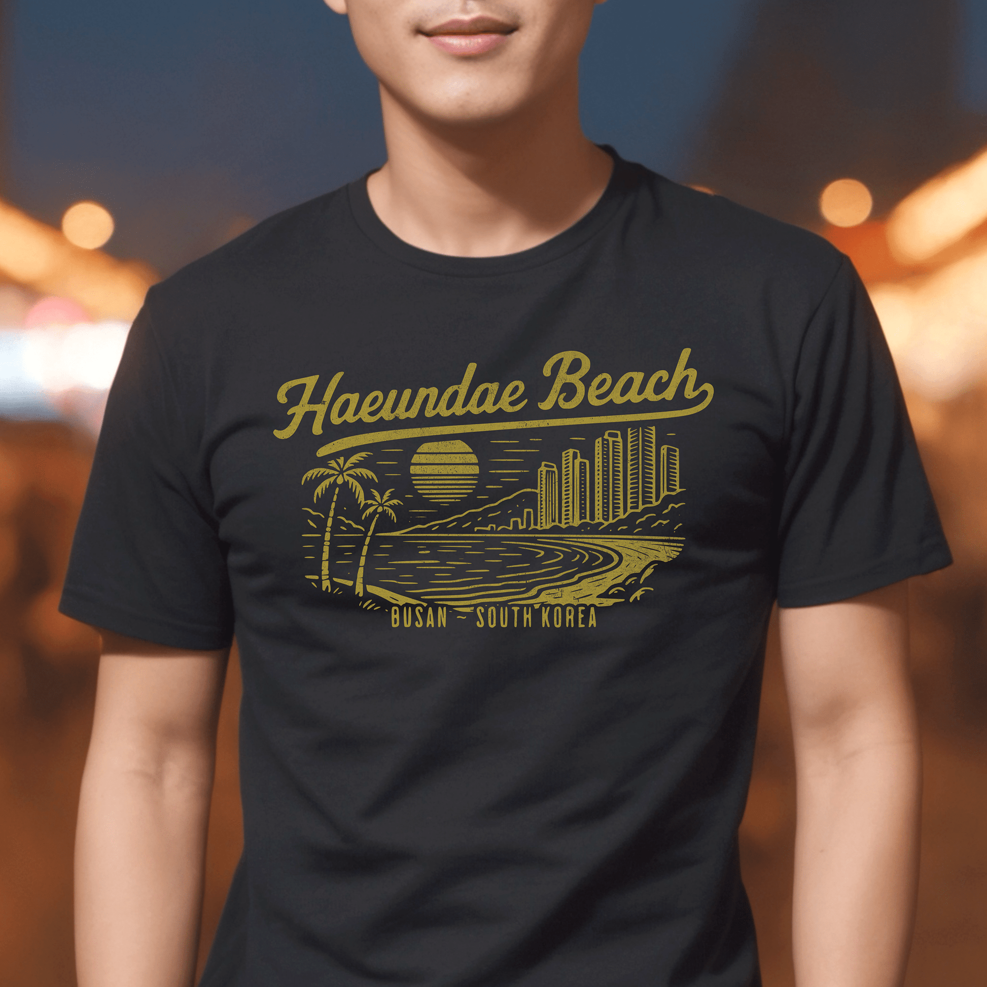 Vintage Haeundae Beach, Busan, Korea T-Shirt Black / S
