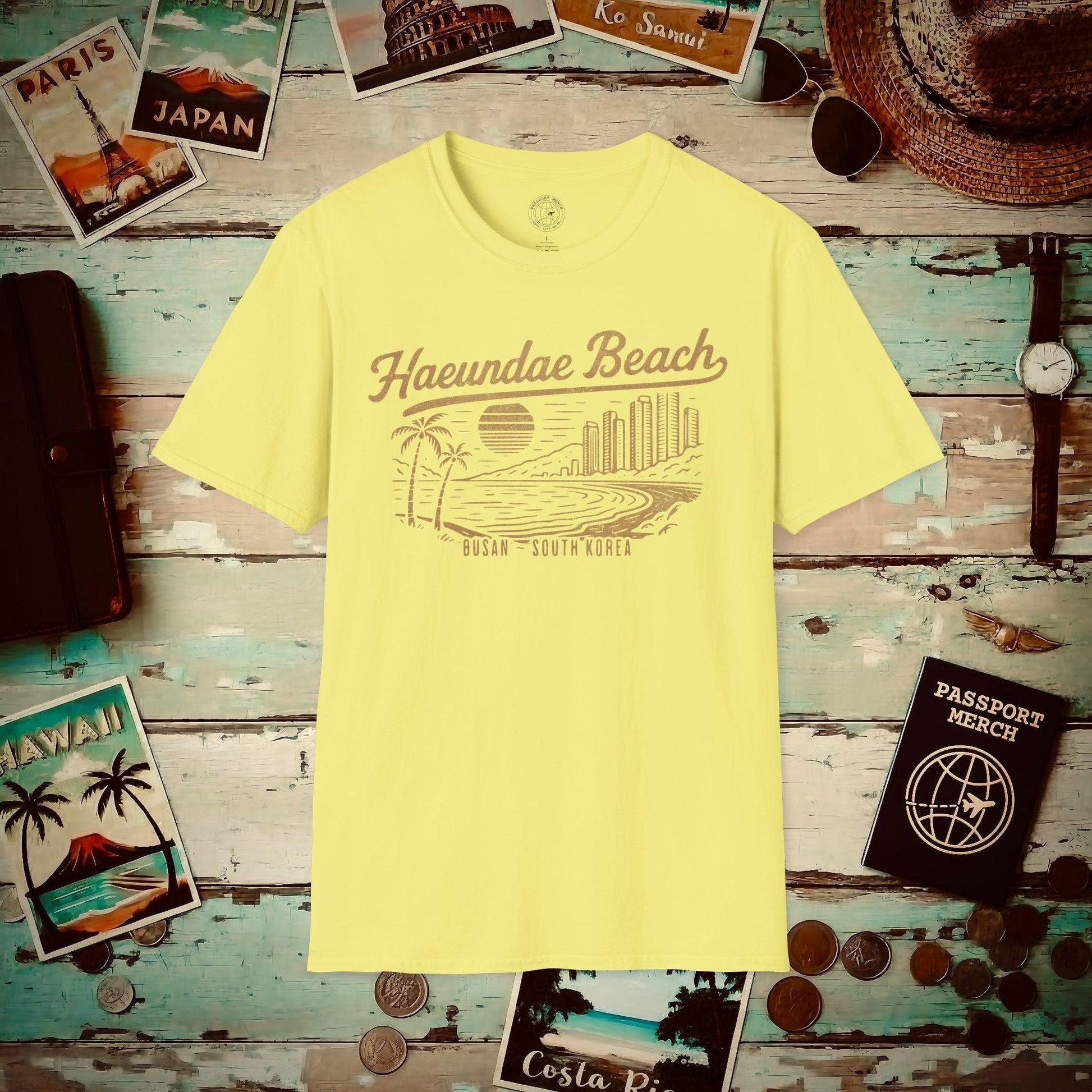 Vintage Haeundae Beach, Busan, Korea T-Shirt Cornsilk / S