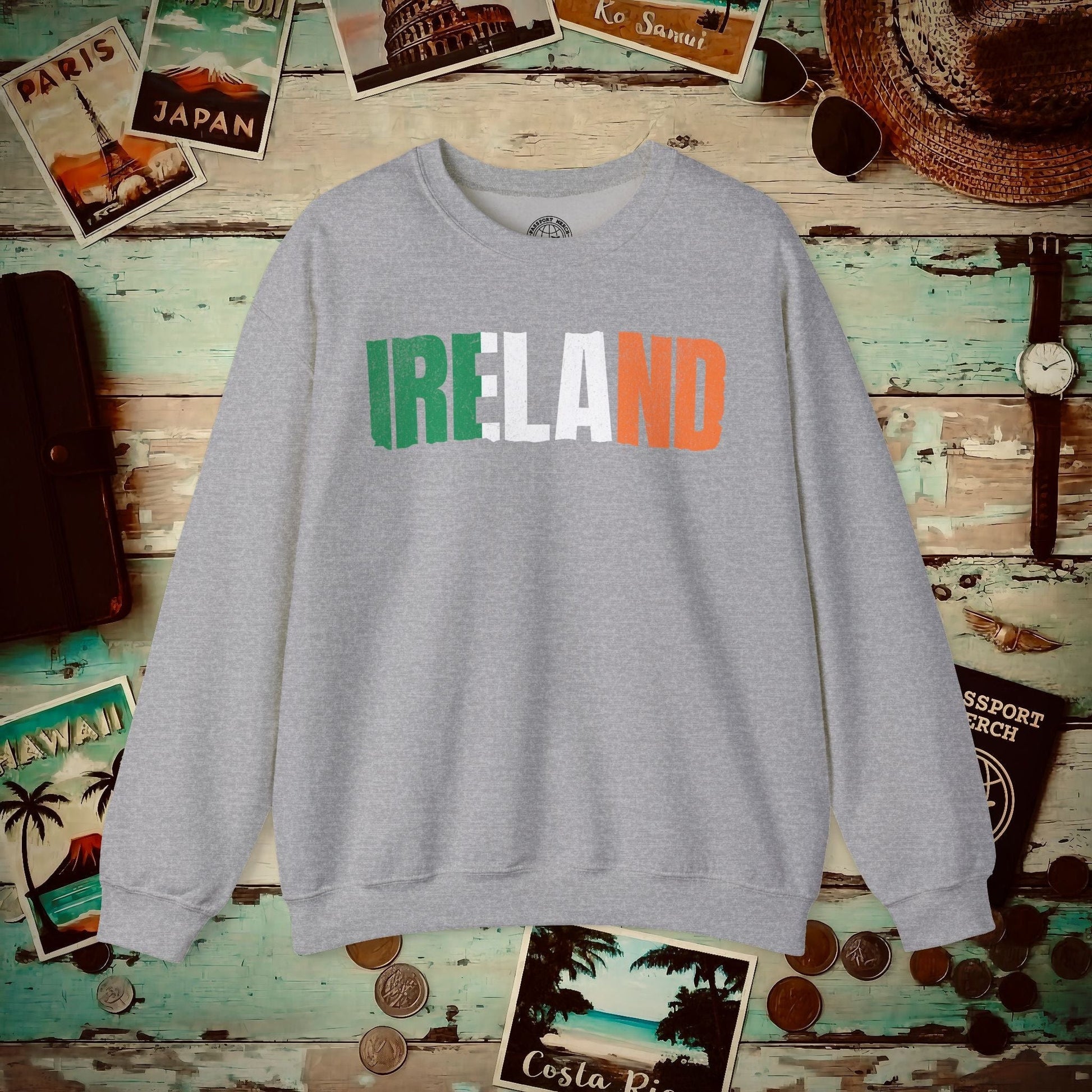 Vintage Ireland Patriotism Letter Flag Crewneck Sport Grey / S