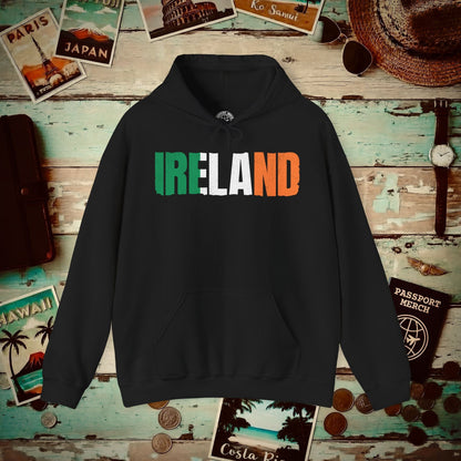 Vintage Ireland Patriotism Letter Flag Hoodie Black / S