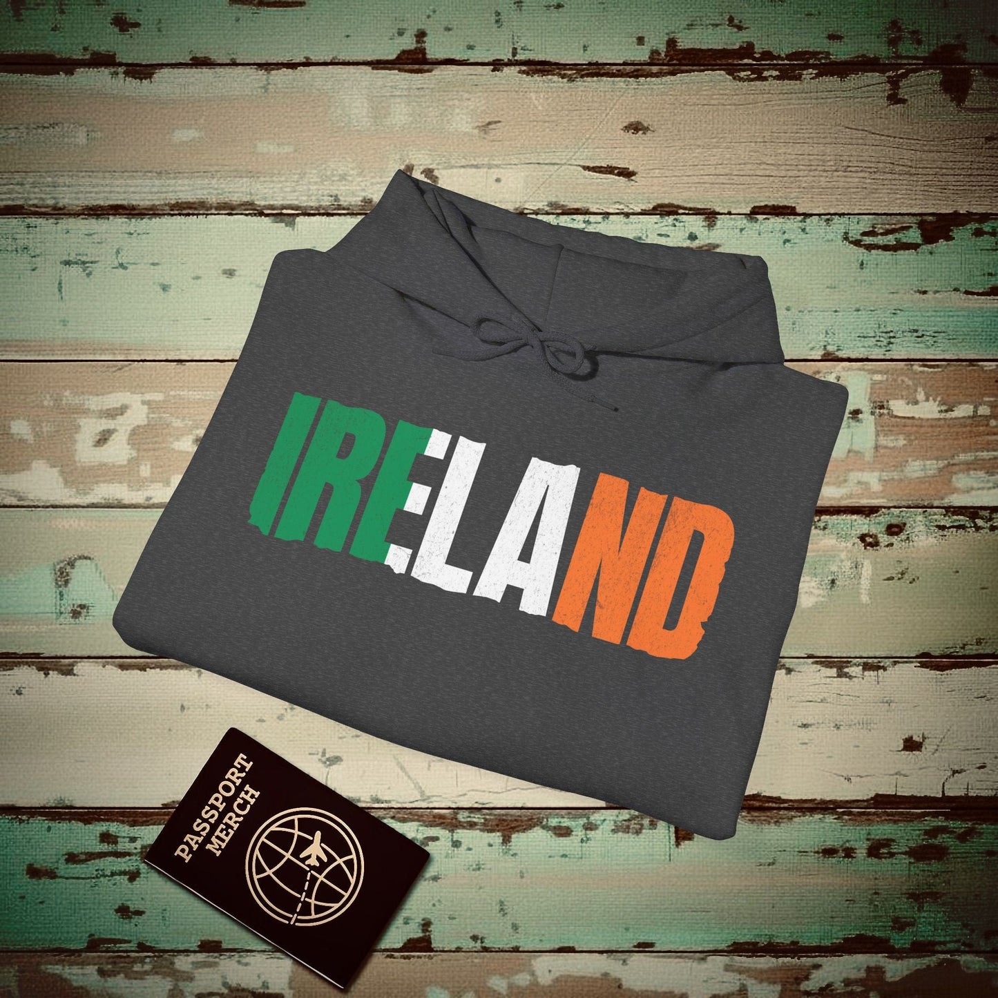 Vintage Ireland Patriotism Letter Flag Hoodie Dark Heather / S