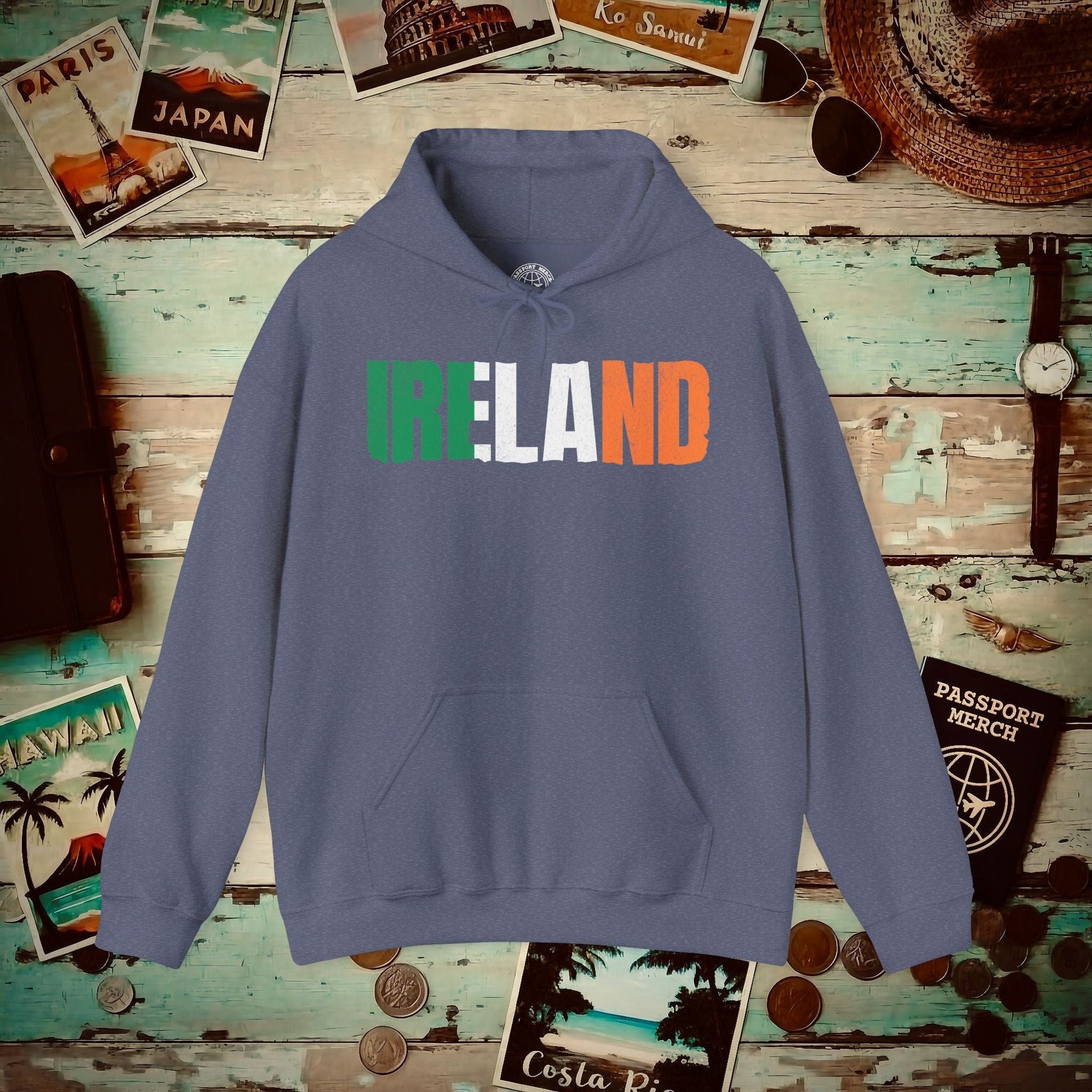 Vintage Ireland Patriotism Letter Flag Hoodie Heather Navy / S