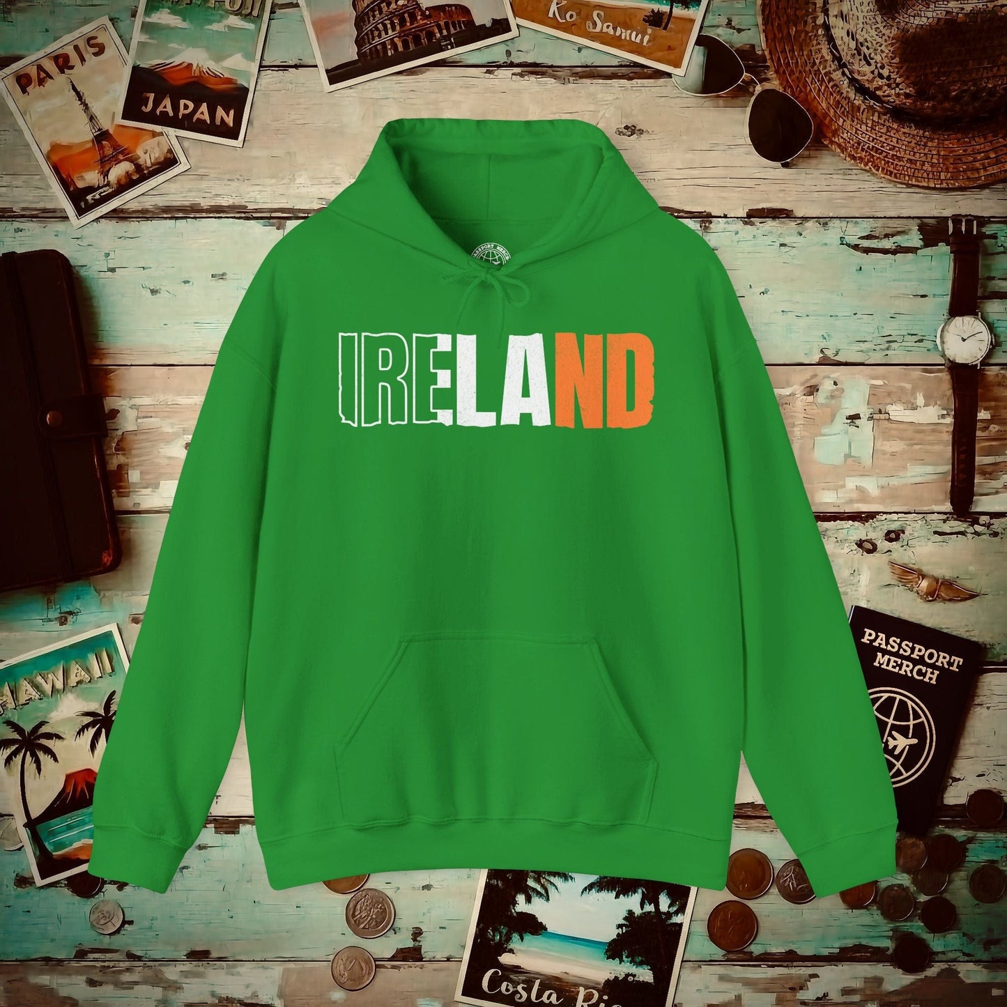 Vintage Ireland Patriotism Letter Flag Hoodie Irish Green / S