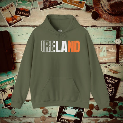 Vintage Ireland Patriotism Letter Flag Hoodie Military Green / S