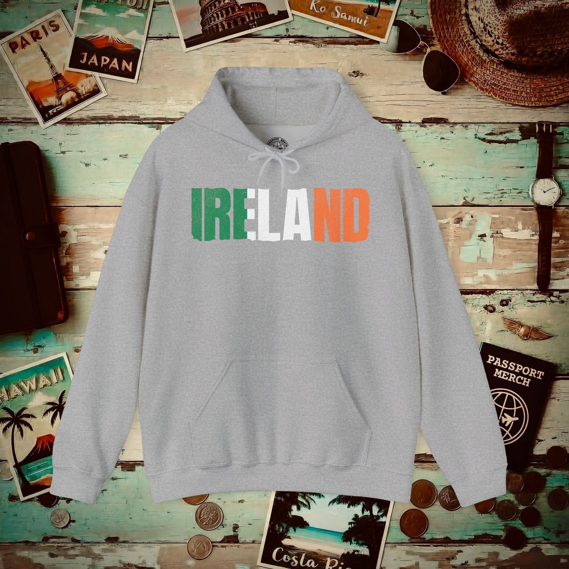 Vintage Ireland Patriotism Letter Flag Hoodie Sport Grey / S
