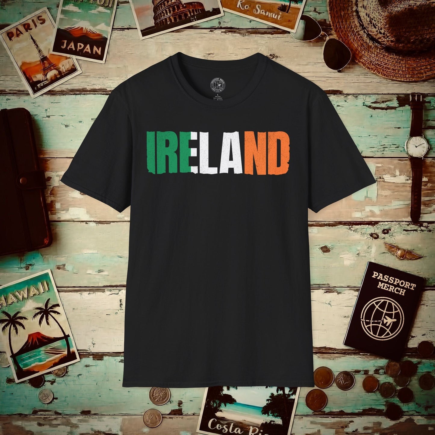 Vintage Ireland Patriotism Letter Flag T-Shirt Black / S