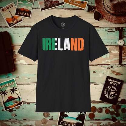 Vintage Ireland Patriotism Letter Flag T-Shirt Black / S