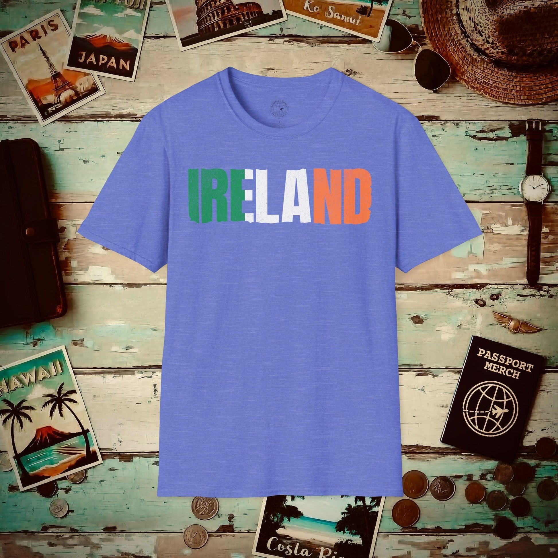 Vintage Ireland Patriotism Letter Flag T-Shirt Heather Royal / S