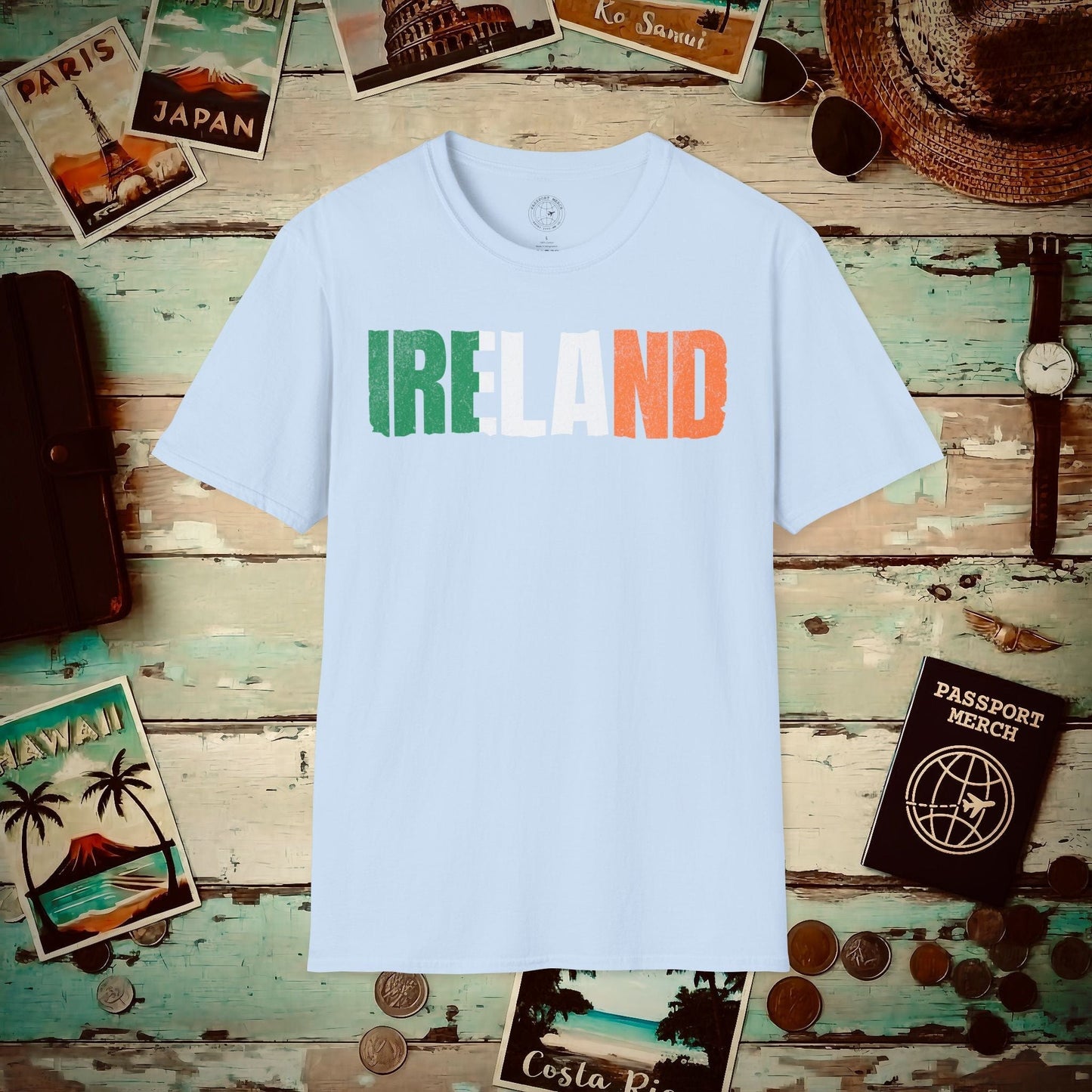 Vintage Ireland Patriotism Letter Flag T-Shirt Light Blue / S