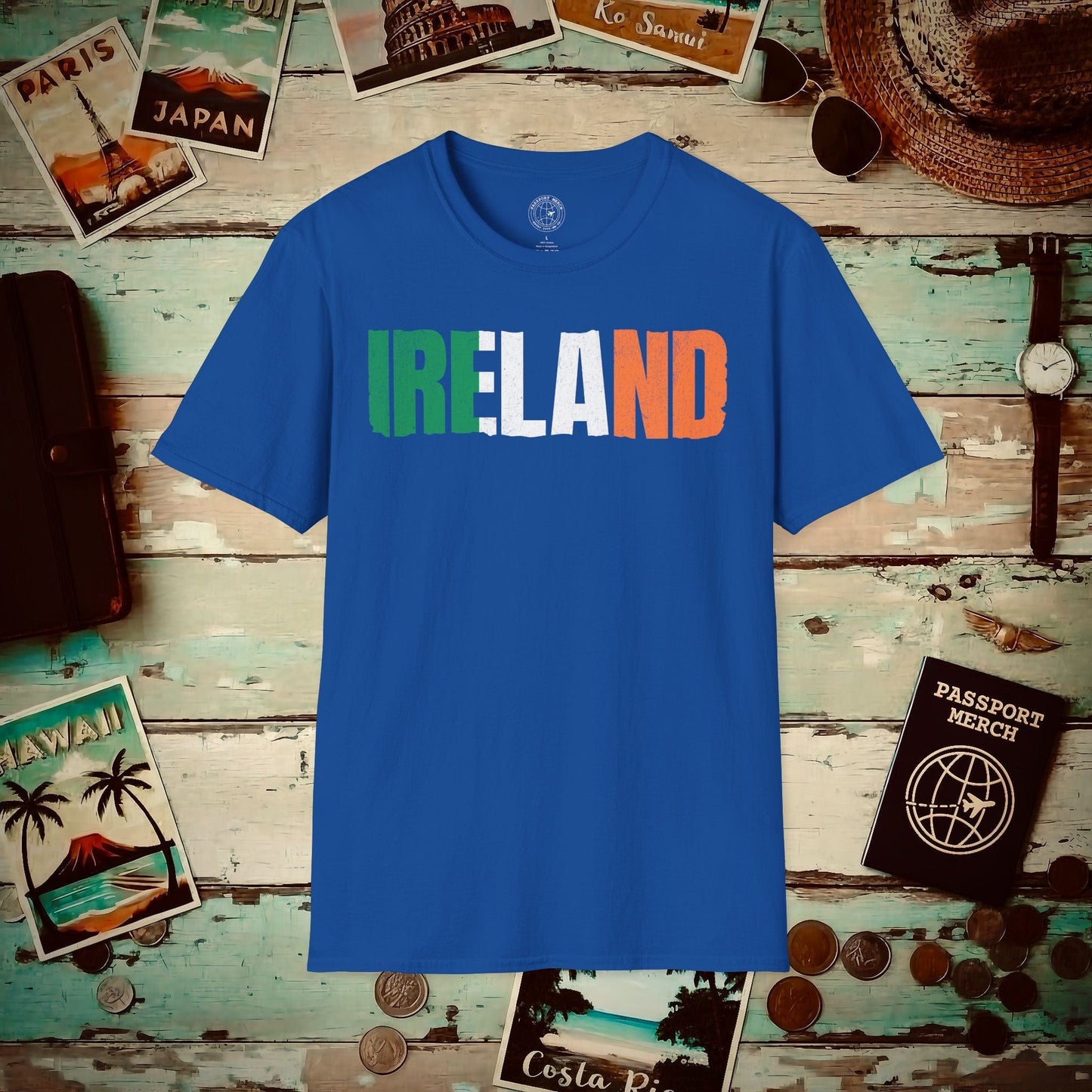 Vintage Ireland Patriotism Letter Flag T-Shirt Royal / S