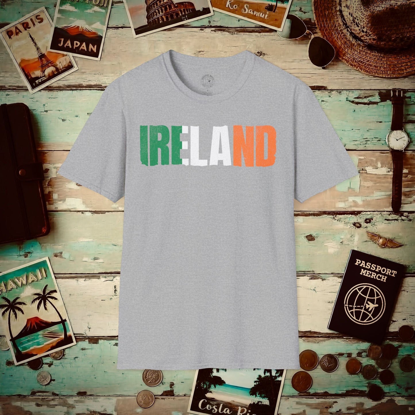 Vintage Ireland Patriotism Letter Flag T-Shirt Sport Grey / S