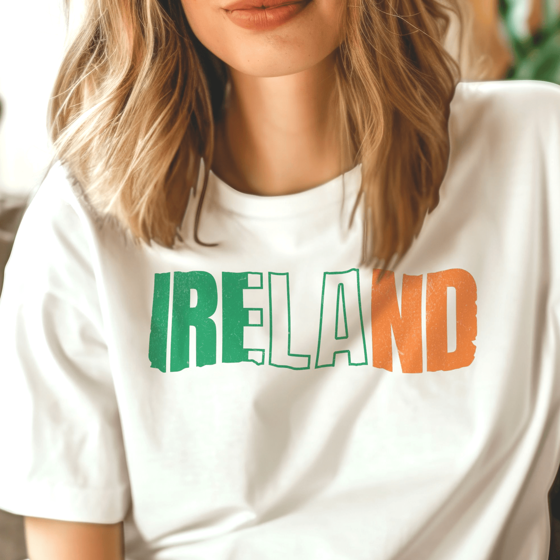 Vintage Ireland Patriotism Letter Flag T-Shirt White / S