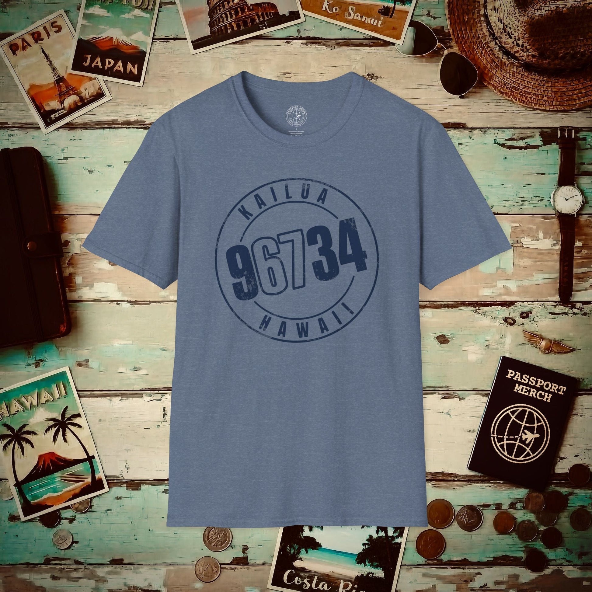 Vintage Kailua Zip Code ("67" Pop Culture Edition), Hawaii T-Shirt Heather Indigo / S