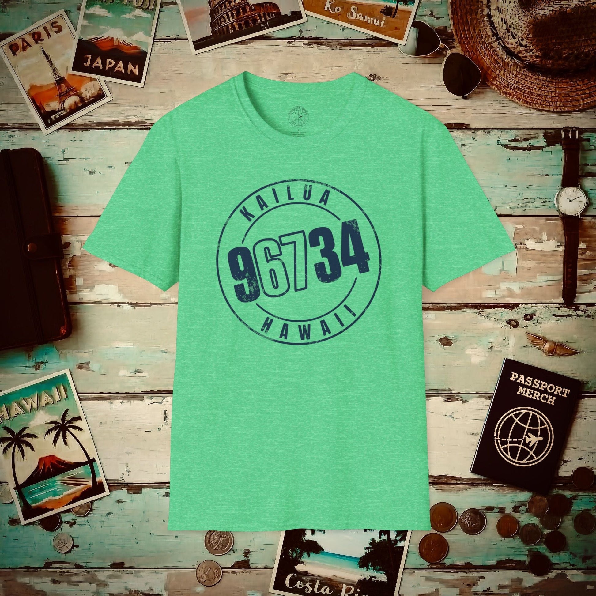Vintage Kailua Zip Code ("67" Pop Culture Edition), Hawaii T-Shirt Heather Irish Green / S