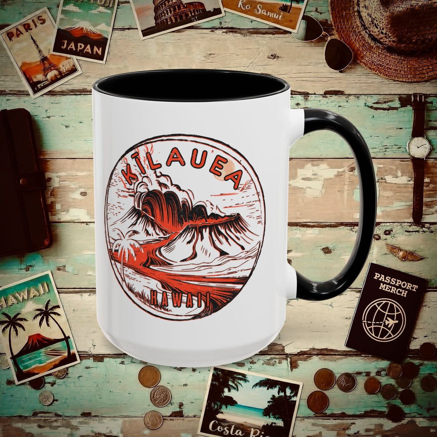 Vintage Kilauea Eruption, Hawaii 15oz Mug Black / 15oz
