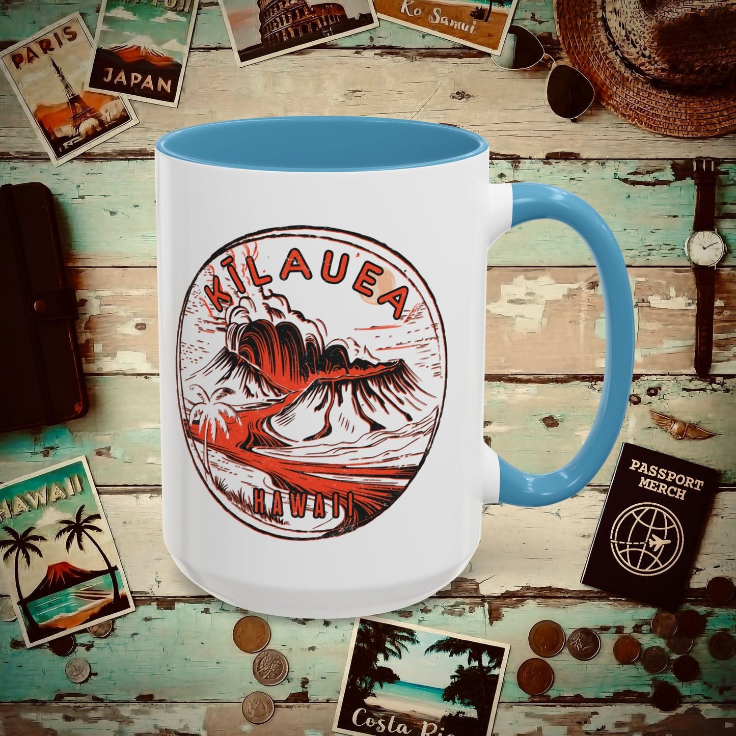 Vintage Kilauea Eruption, Hawaii 15oz Mug Light Blue / 15oz