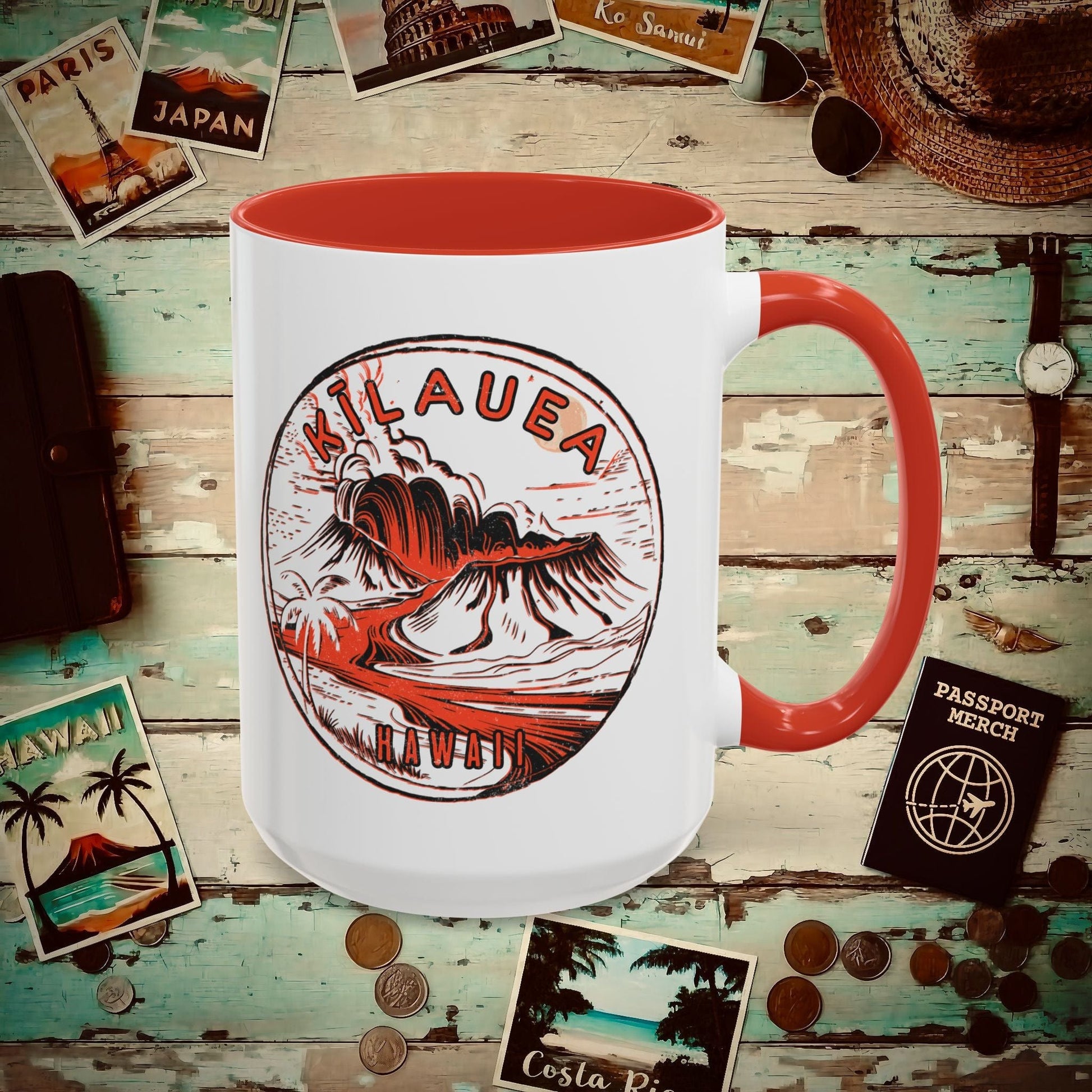 Vintage Kilauea Eruption, Hawaii 15oz Mug Red / 15oz