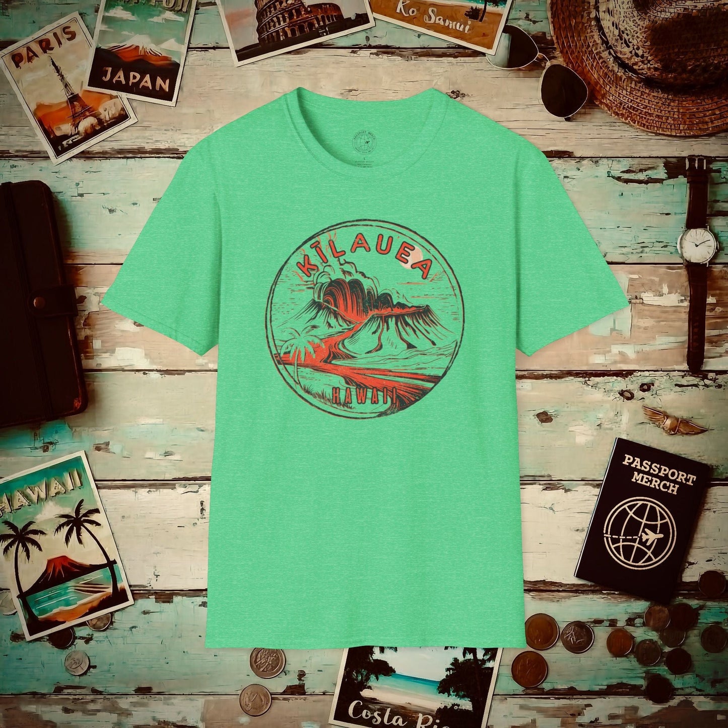 Vintage Kilauea Eruption, Hawaii T-Shirt Heather Irish Green / S