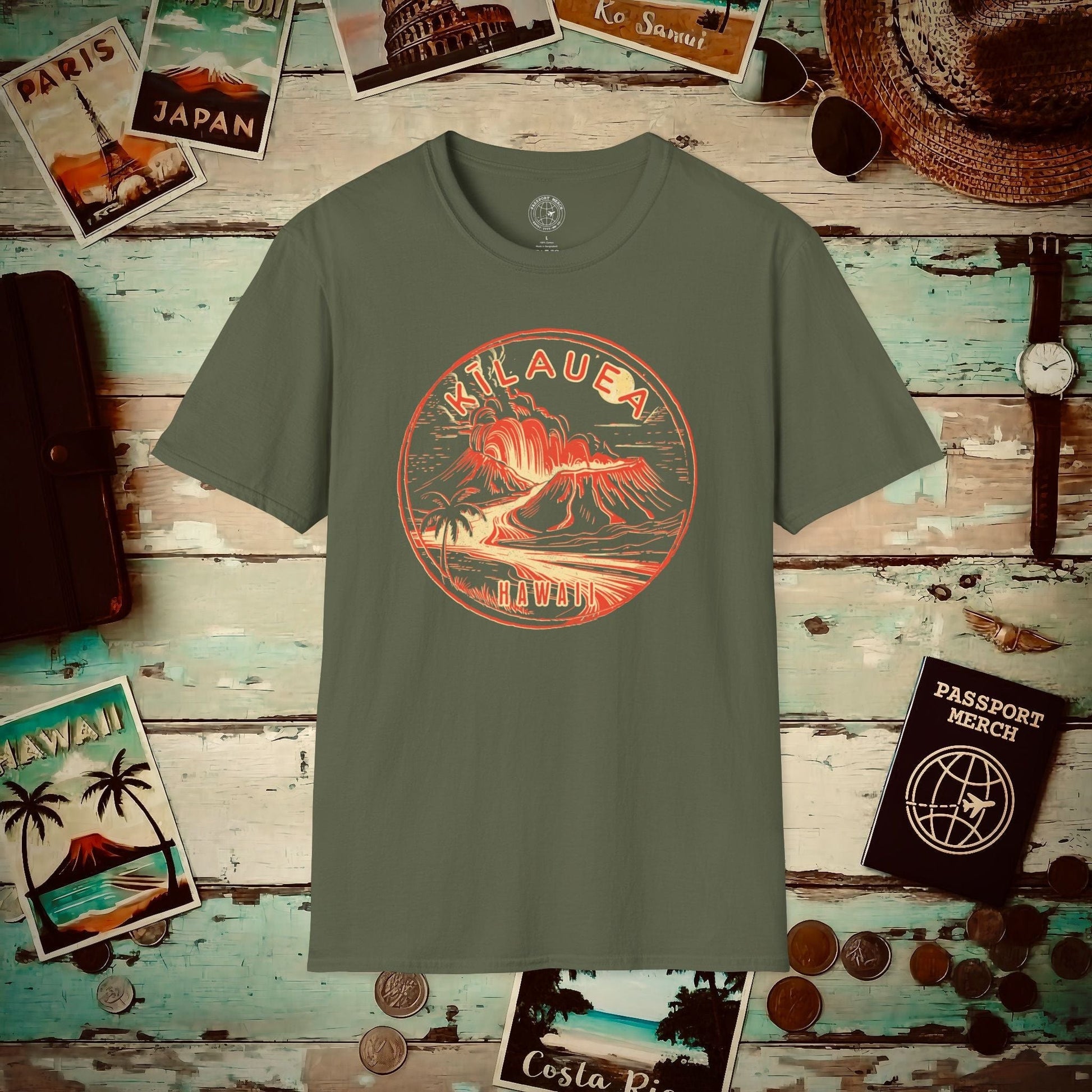 Vintage Kilauea Eruption, Hawaii T-Shirt Military Green / S