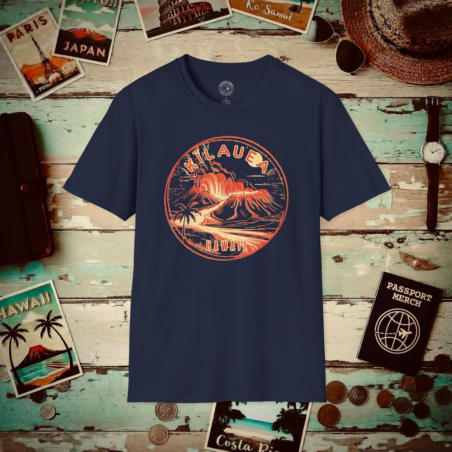 Vintage Kilauea Eruption, Hawaii T-Shirt Navy / S