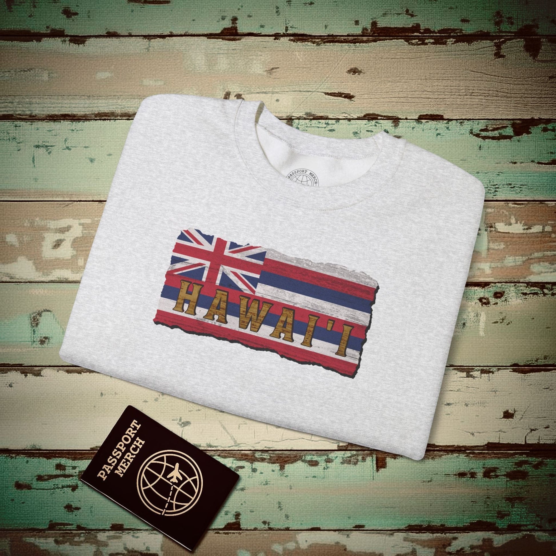 Vintage Koa Wood Carved Hawaiian Flag Crewneck Ash / S