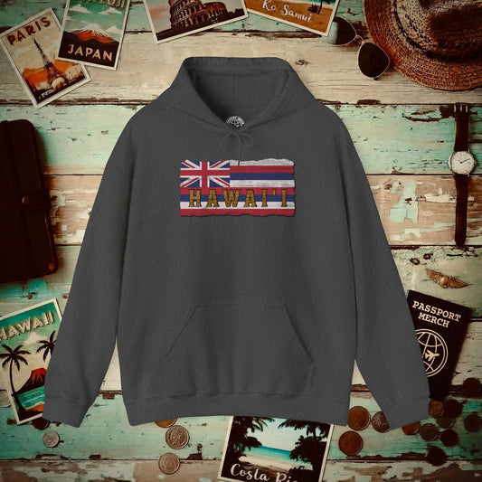 Vintage Koa Wood Carved Hawaiian Flag Hoodie Dark Heather / S