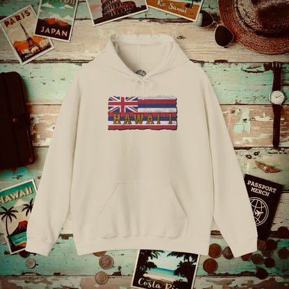 Vintage Koa Wood Carved Hawaiian Flag Hoodie Sand / S