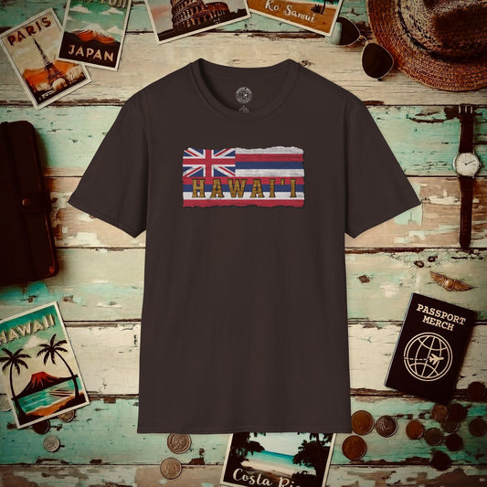 Vintage Koa Wood Carved Hawaiian Flag T-Shirt Dark Chocolate / S