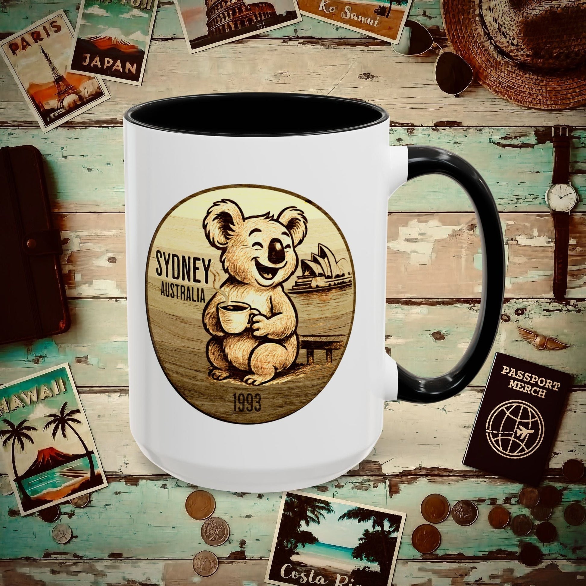 Vintage Koala & Coffee in Sydney, Australia 15oz Mug Black / 15oz