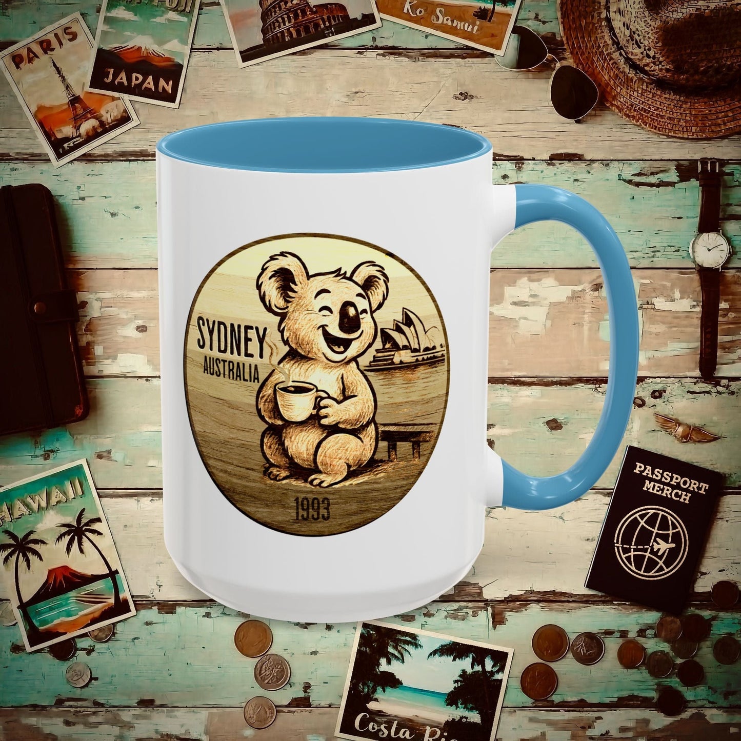 Vintage Koala & Coffee in Sydney, Australia 15oz Mug Light Blue / 15oz