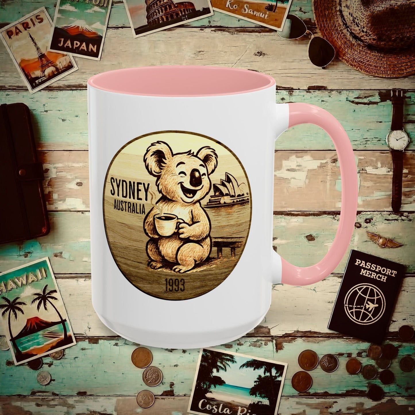 Vintage Koala & Coffee in Sydney, Australia 15oz Mug Pink / 15oz