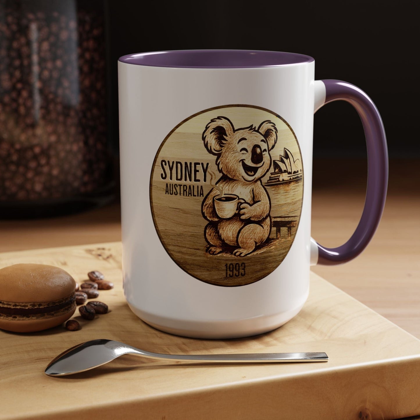 Vintage Koala & Coffee in Sydney, Australia 15oz Mug Purple / 15oz