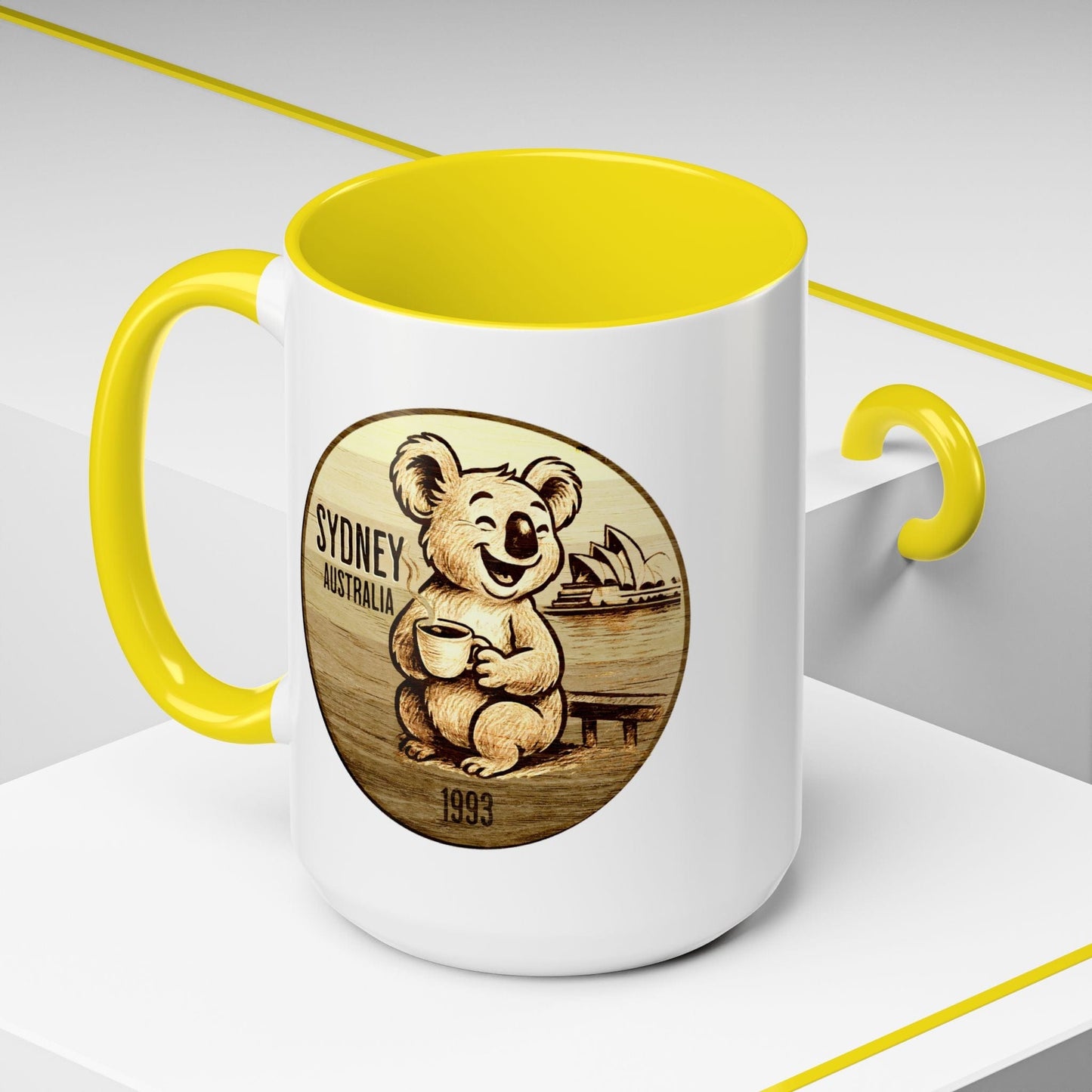 Vintage Koala & Coffee in Sydney, Australia 15oz Mug Yellow / 15oz