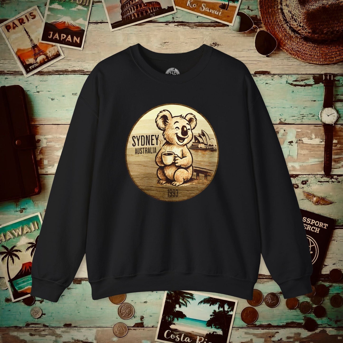 Vintage Koala & Coffee in Sydney, Australia Crewneck Black / S