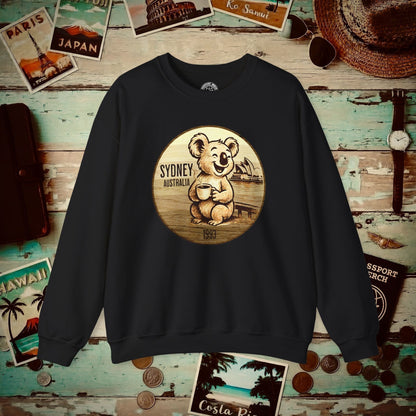 Vintage Koala & Coffee in Sydney, Australia Crewneck Black / S