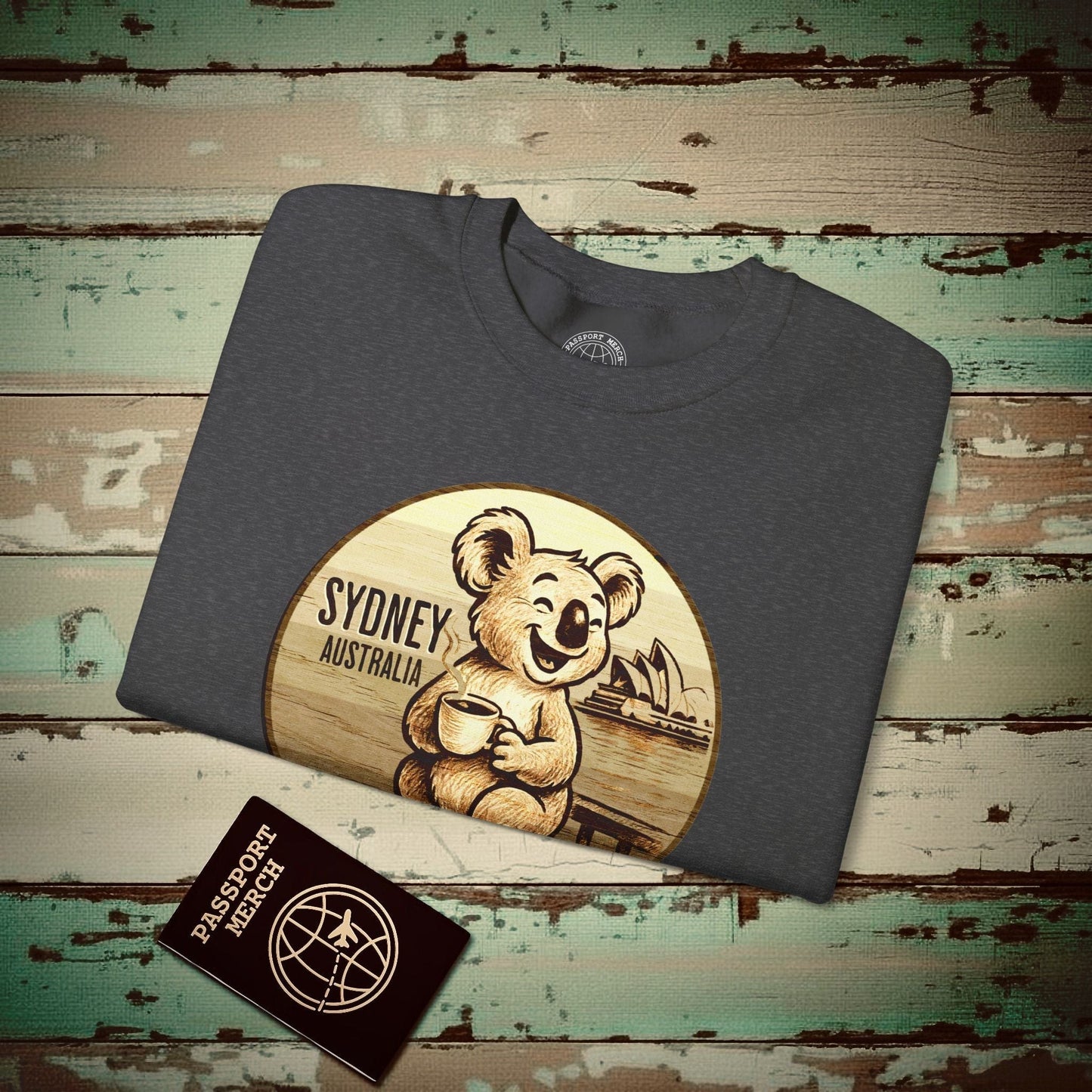 Vintage Koala & Coffee in Sydney, Australia Crewneck Dark Heather / S