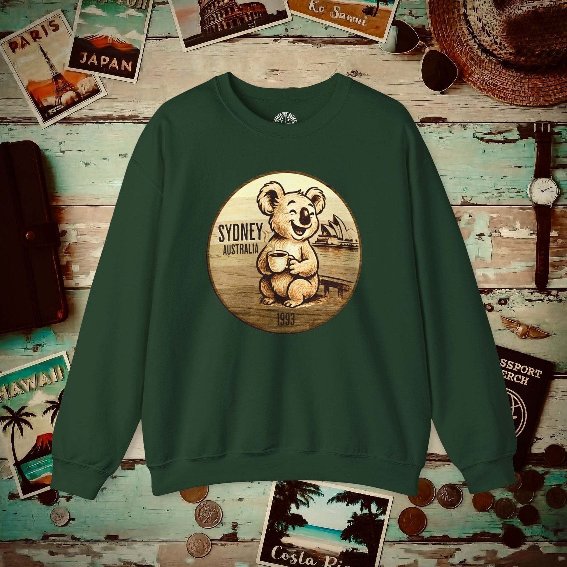 Vintage Koala & Coffee in Sydney, Australia Crewneck Forest Green / S