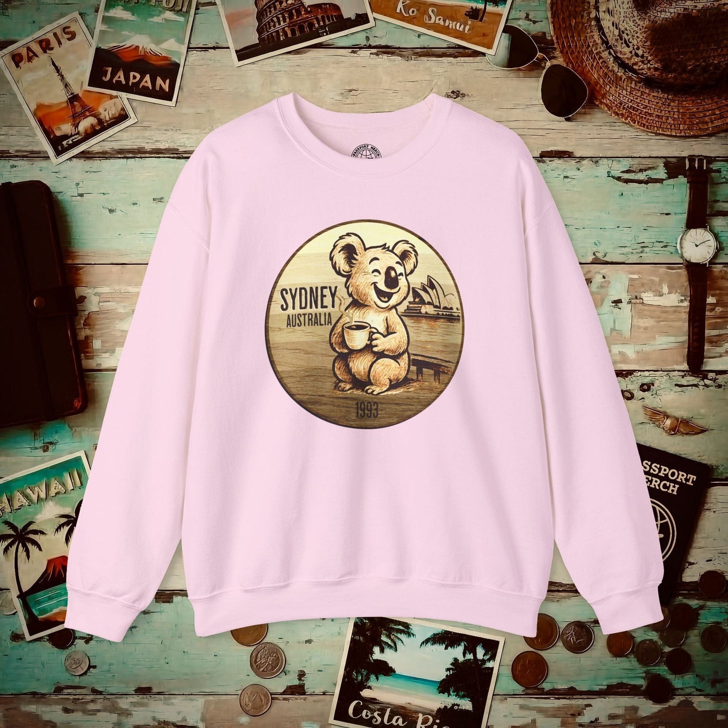 Vintage Koala & Coffee in Sydney, Australia Crewneck Light Pink / S