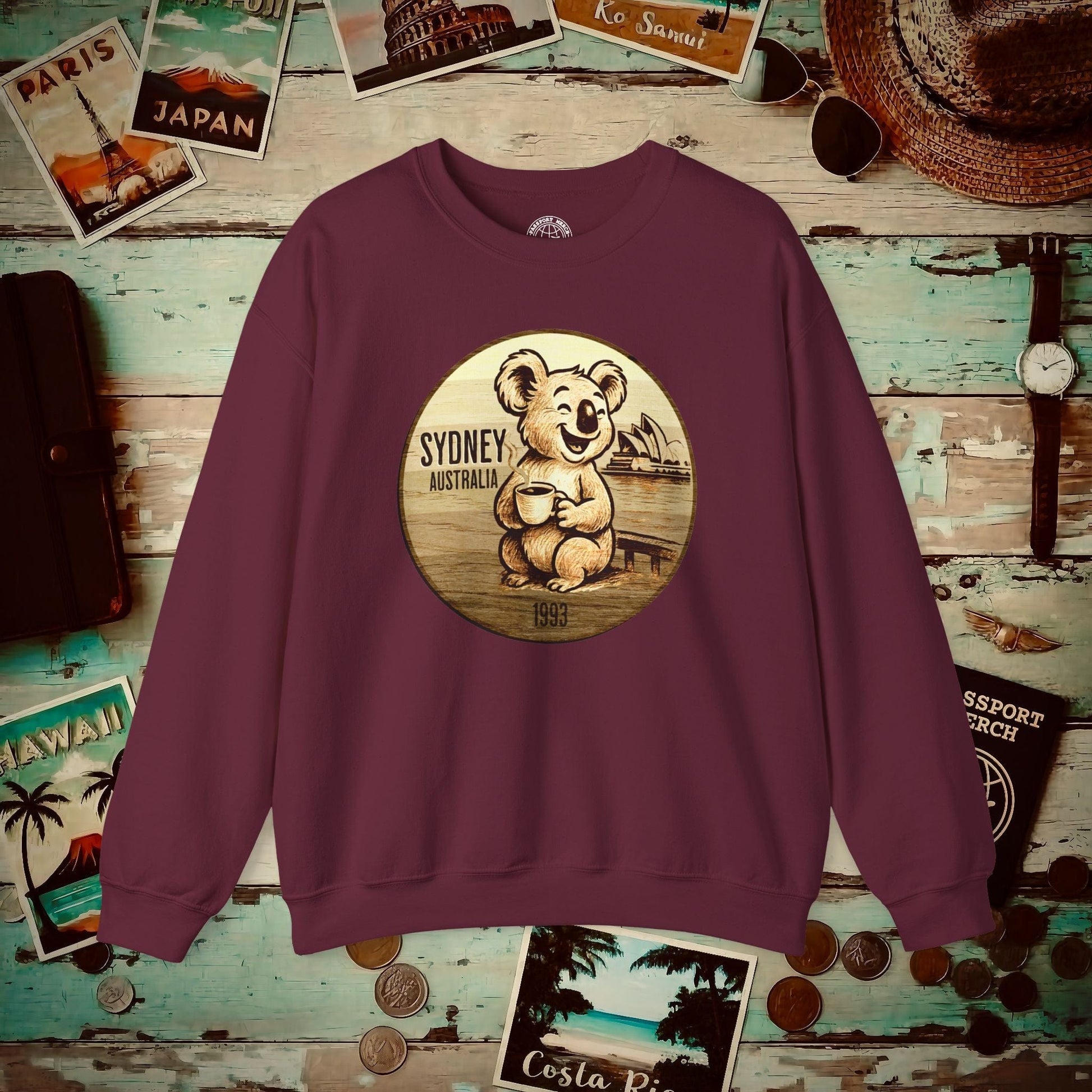 Vintage Koala & Coffee in Sydney, Australia Crewneck Maroon / S