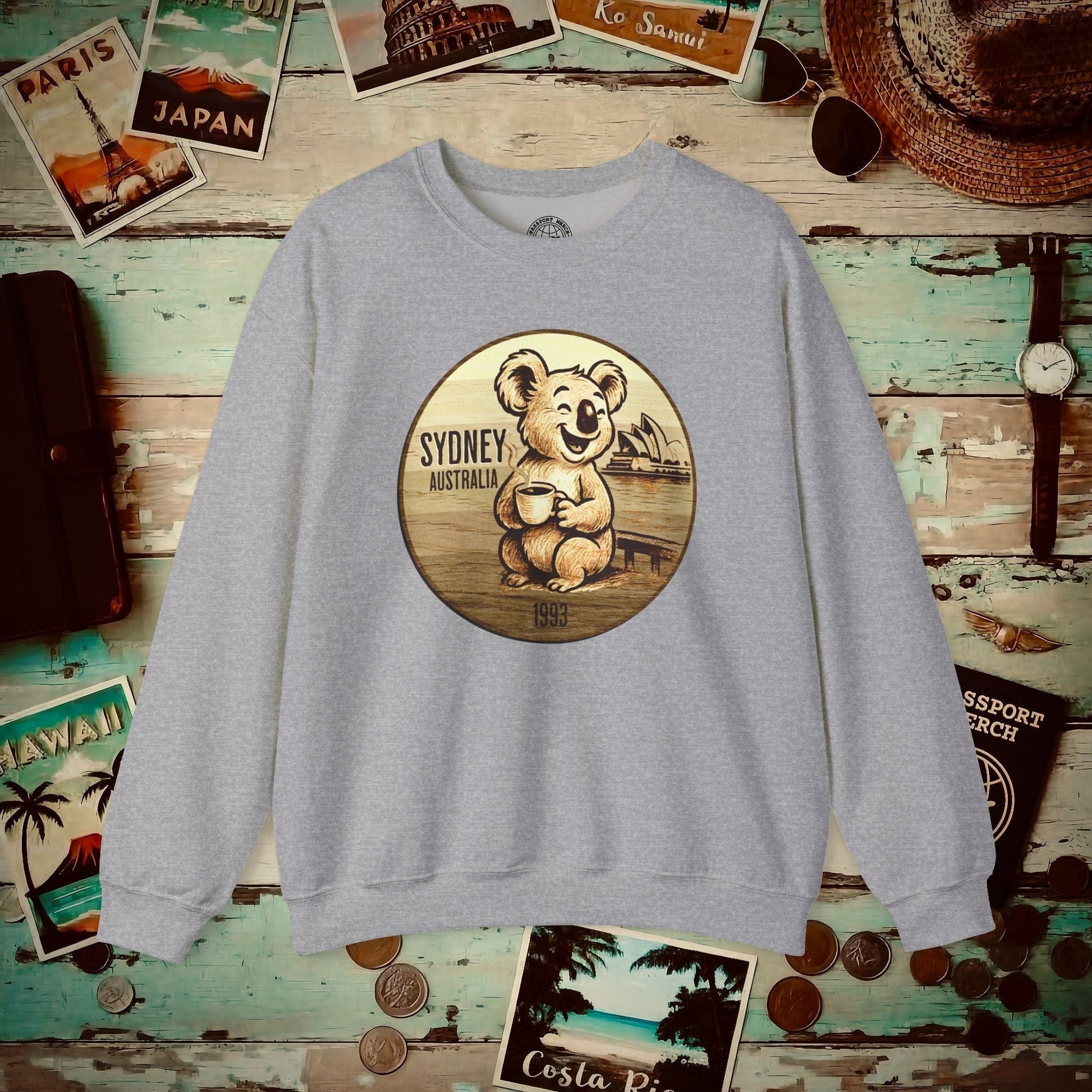 Vintage Koala & Coffee in Sydney, Australia Crewneck Sport Grey / S