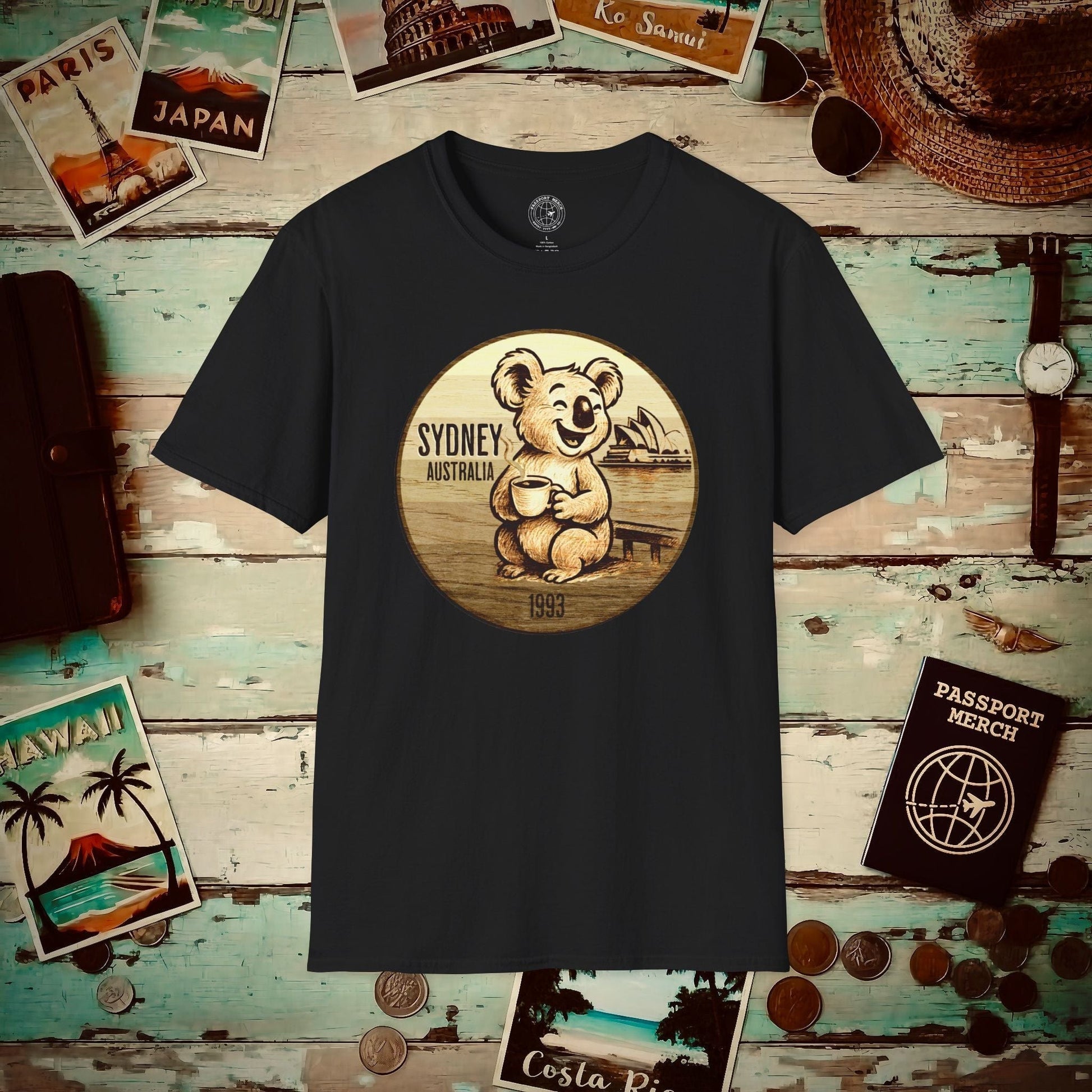 Vintage Koala & Coffee in Sydney, Australia T-Shirt Black / S