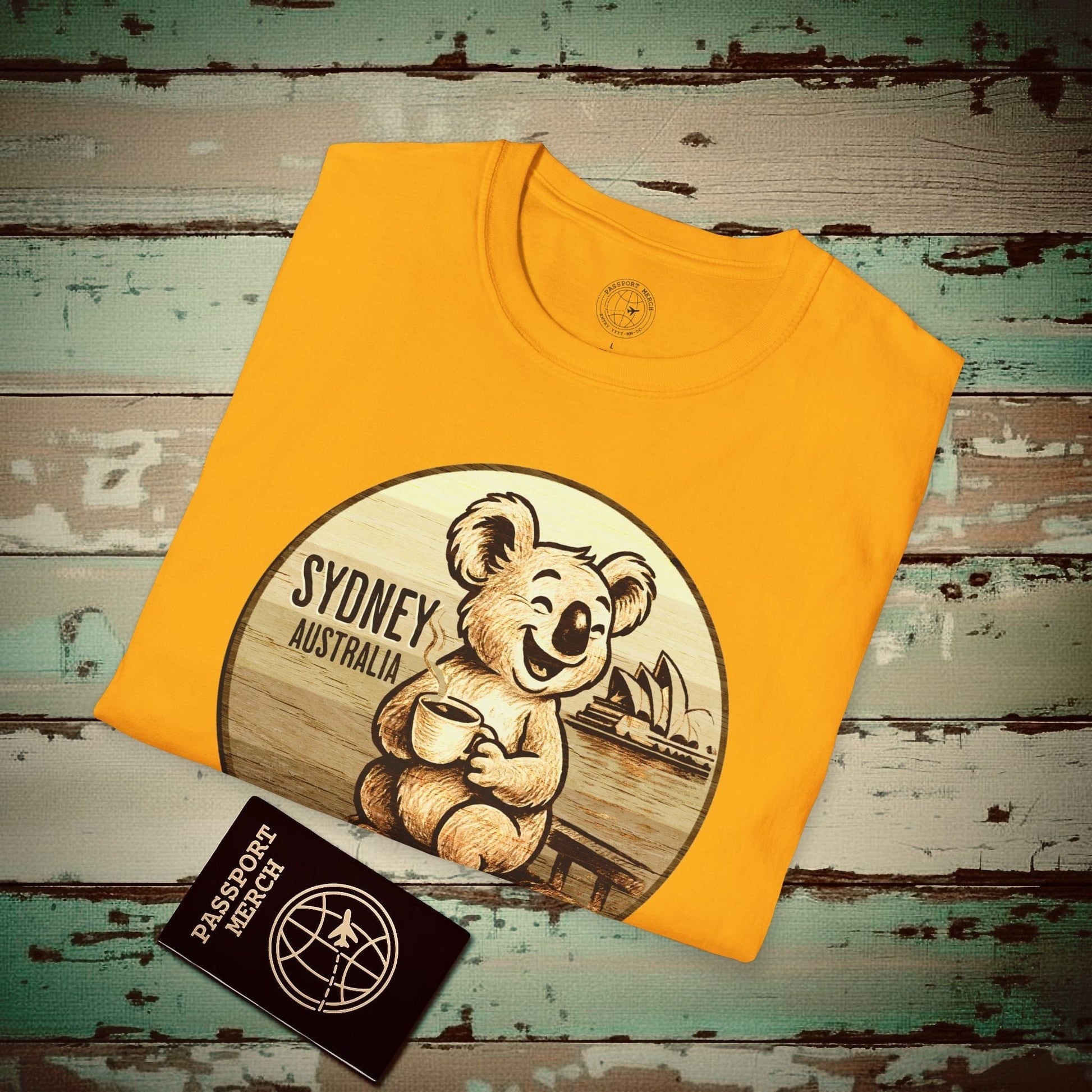 Vintage Koala & Coffee in Sydney, Australia T-Shirt Gold / S