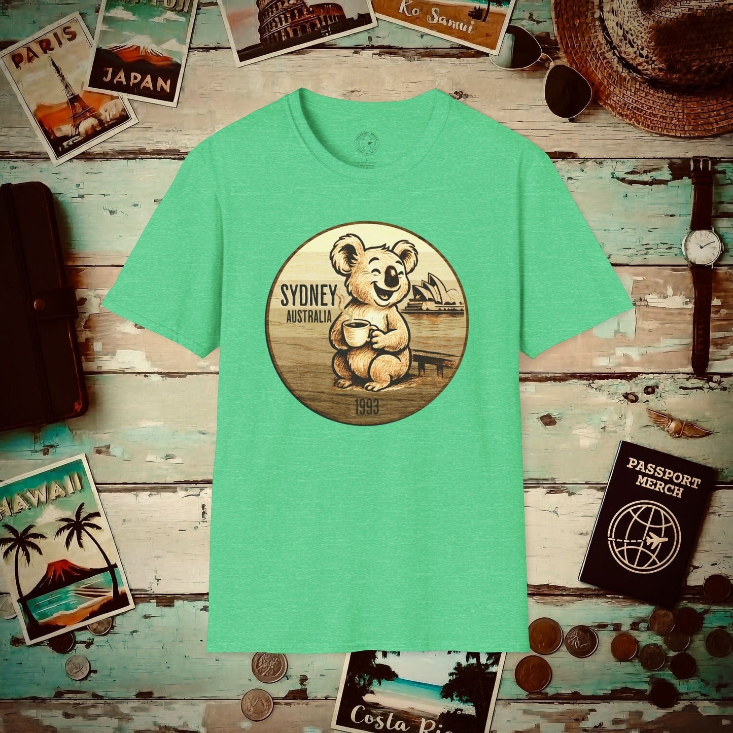 Vintage Koala & Coffee in Sydney, Australia T-Shirt Heather Irish Green / S