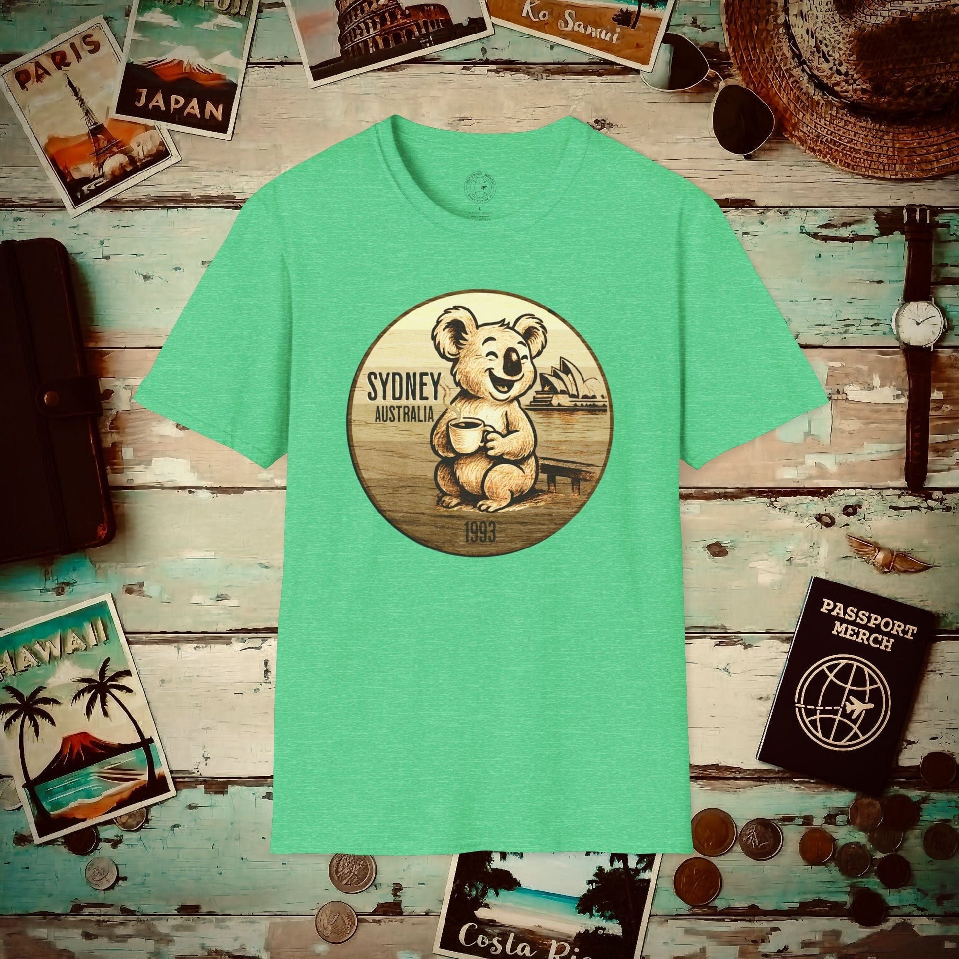 Vintage Koala & Coffee in Sydney, Australia T-Shirt Heather Irish Green / S