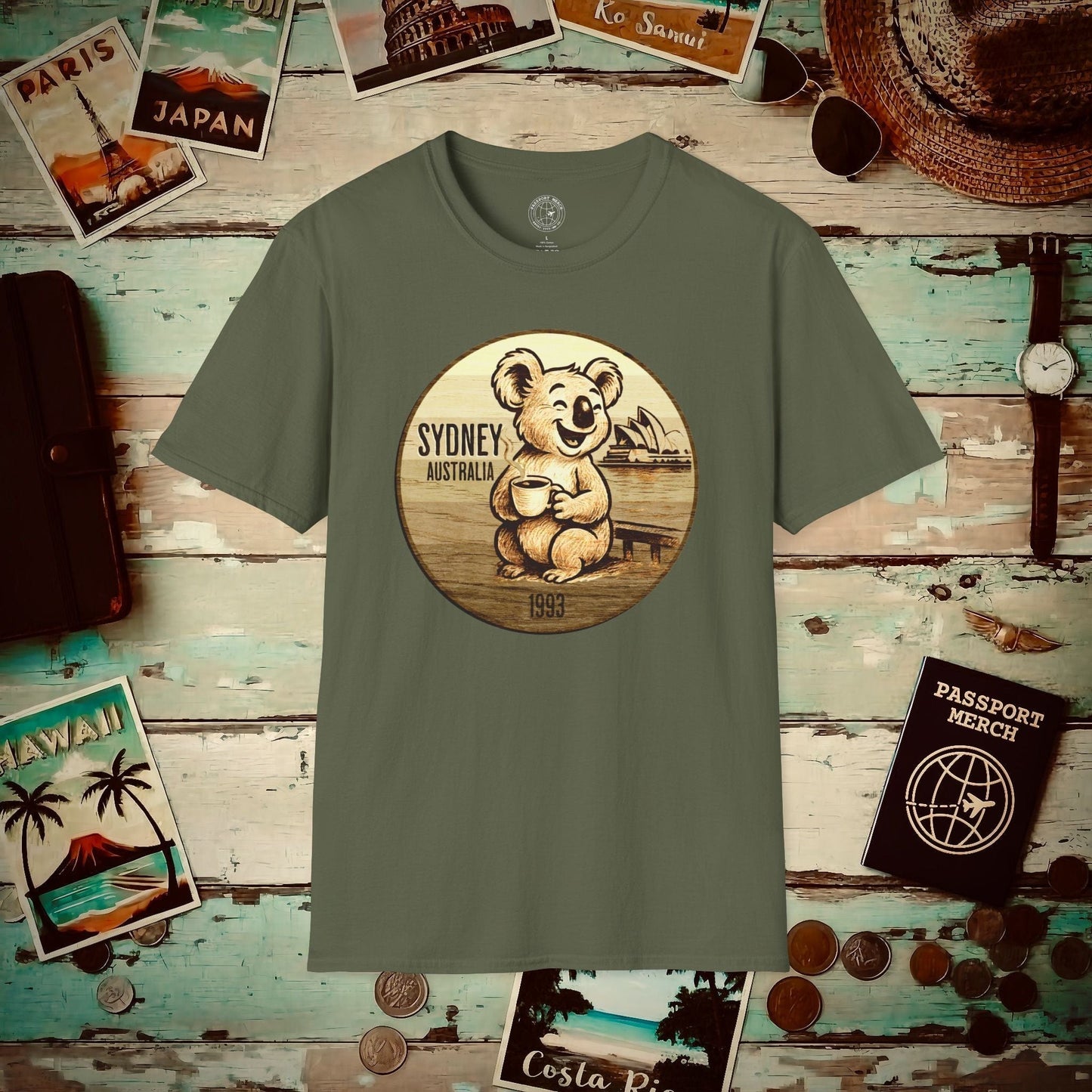 Vintage Koala & Coffee in Sydney, Australia T-Shirt Military Green / S