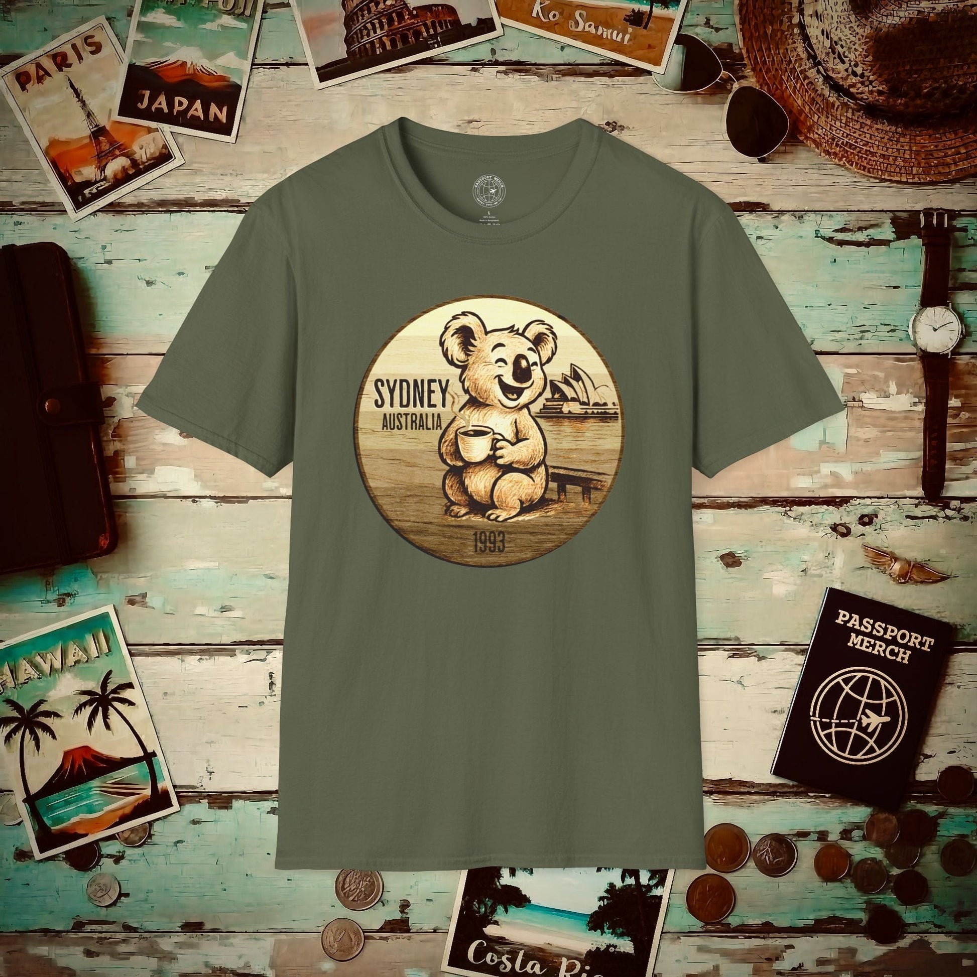 Vintage Koala & Coffee in Sydney, Australia T-Shirt Military Green / S