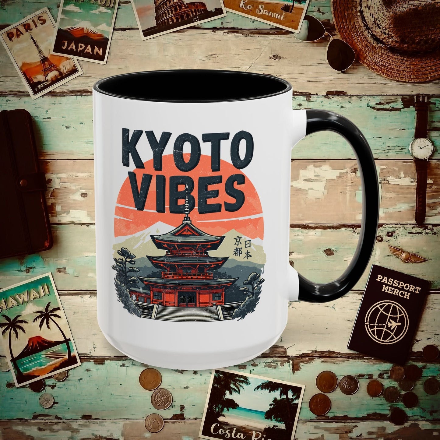 Vintage Kyoto Vibes, Japan 15oz Mug Black / 15oz